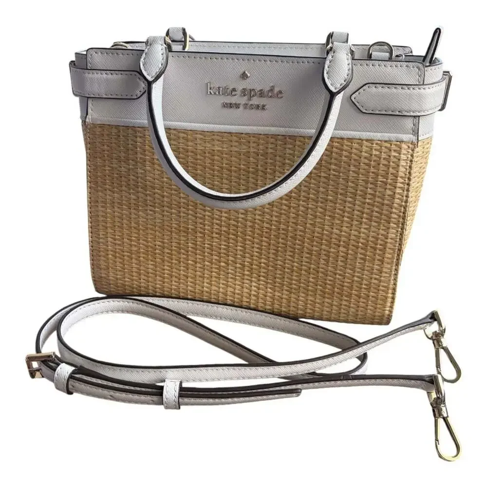 Kate Spade Staci Medium Straw “whitedove” Leather Satchel